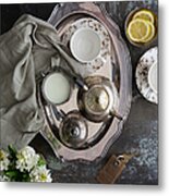 Room Service, Tea Tray With Milk And Metal Print