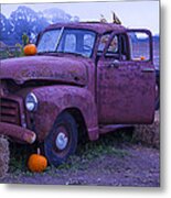 Rusty Truck With Pumpkins Metal Print