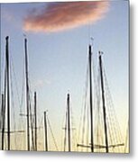 A Forest Of Sailboat Masts Silhouetted By A Setting Sun Metal Print