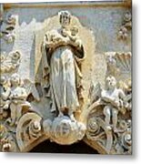 Saint Joseph Holding Baby Jesus Above The Entrance To Mission San Jose In San Antonio Texas Metal Print