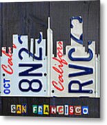 San Francisco California Skyline License Plate Art Metal Print