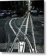 San Francisco Silver Cable Car Tracks Metal Print