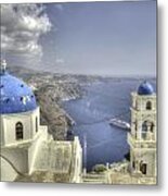 Santorini Churches Metal Print