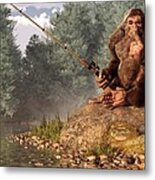 Sasquatch Goes Fishing Metal Print