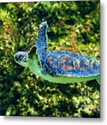 Sea Turtle Swimming In Water Metal Print