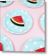 Seamless Pattern With Watermelon Slices Metal Print
