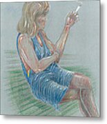 Seated Girl Smoking - Colour Study Metal Print