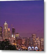Seattle And Mt. Rainier After Dark - City Skyline Night Photograph Metal Print