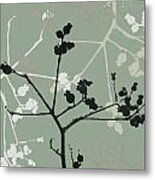 Seed Pod Silhouette - Beige And Black On Sage Metal Print