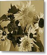 Sepia Garden Sunflower Bouquet Metal Print