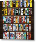 Serenity Prayer Reinhold Niebuhr Recycled Vintage American License Plate Letter Art Metal Poster