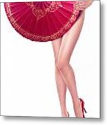 Sexy Asian Woman With Red Oriental Umbrella Metal Print