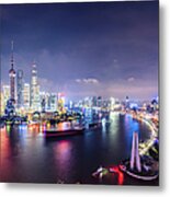 Shanghai Skyline At Night Metal Print