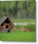 Shed By The Lake Metal Print