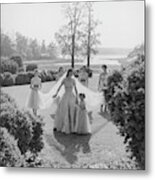Sidney Bacon In Garden With Her Bridesmaids Metal Print