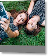 Sisters Making A Selfie Metal Print