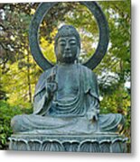 Sitting Bronze Buddha At San Francisco Japanese Garden Metal Print