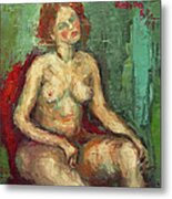 Female Nude In Red Chiar Metal Print