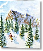 Skier In The Trees Metal Print