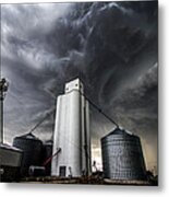 Skyscraper - Storm Clouds Over Grain Elevator In Kansas Metal Print