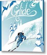 Slide And Glide Retro Ski Poster Metal Print