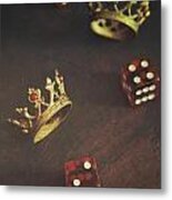 Small Crowns With Dice On Table Metal Print
