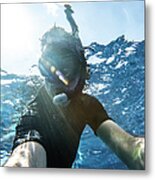 Snorkeling Subsurface In The Open Ocean Metal Print