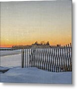 Snow Fence Sunset Metal Print