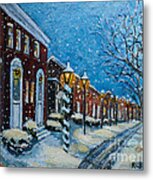 Snowy Evening In Garden Crest Metal Print