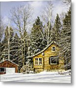 Snowy Log Home Metal Print