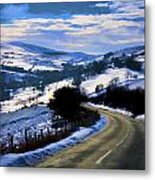 Snowy Scene And Rural Road Metal Print