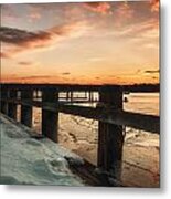 Snowy Sunset In Northport New York Metal Print