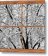 Snowy Tree Branches  Barn Wood Picture Window Frame View Metal Print