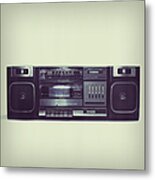 Soft Black Boombox Centered With White Metal Print