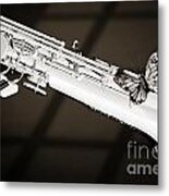 Soprano Saxophone With Butterfly Sepia 3350.01 Metal Print