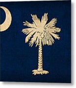 South Carolina State Flag Art On Worn Canvas Metal Print