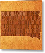 South Dakota Word Art State Map On Canvas Metal Print