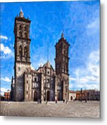 Spanish Colonial Cathedral Of Puebla Mexico Metal Print