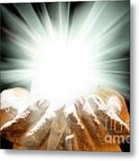 Spiritual Light In Cupped Hands On A Black Background Metal Print