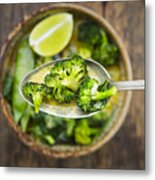 Spoon Of Green Thai Curry , Close-up Metal Print
