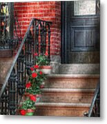 Spring - Porch - Hoboken Nj - Geraniums On Stairs Metal Print