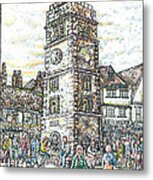 St Albans Clock Tower - Busy Market Day Metal Print