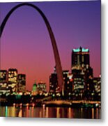 St. Louis Skyline And Arch At Night Metal Print