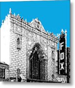 St Louis Skyline Fox Theater - Ice Blue Metal Print