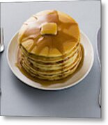 Stack Of Pancakes With Butter And Syrup On A Plate Metal Print