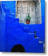 Staircase In Blue Courtyard Metal Print