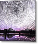Star Trails With Northern Light Metal Print