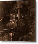 Steam Engine Train Sepia Metal Print