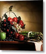 Still Life With Grapes And Asparagus Metal Print