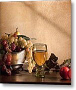 Still Life With Roemer-grapes And Red Plums Metal Print